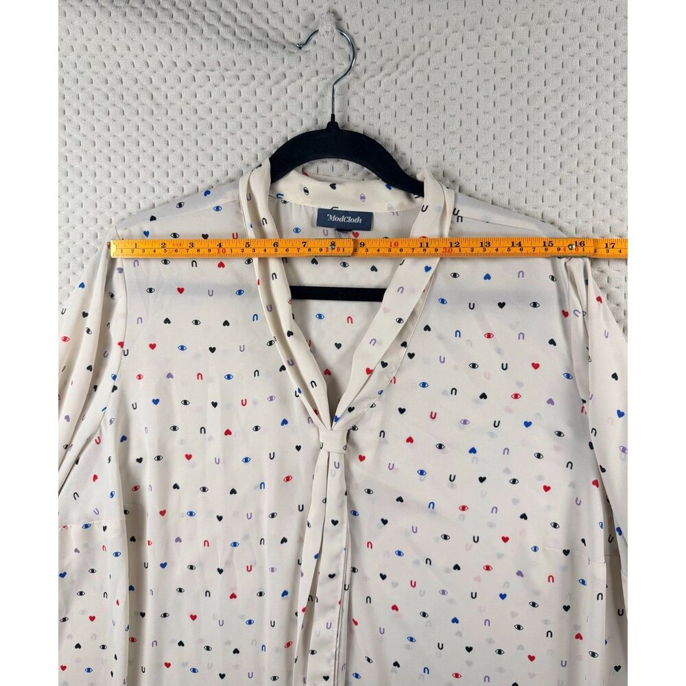 Plus Size Modcloth "Eye Heart U" Tie Neck Blouse with 3/4 Sleeves - Size 2X - Picture 7 of 8
